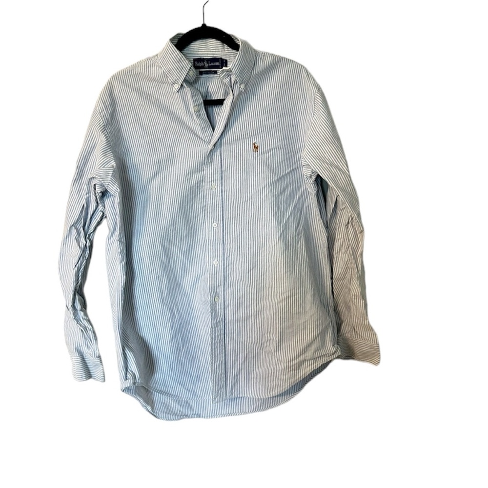 Ralph Lauren Men’s Long Sleeve Blue & White Striped Button Down Sz 16 1/2-35 GUC